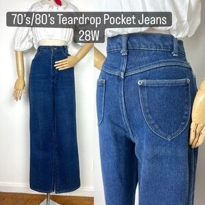 RLM 1970’s 80’s Vintage Blue Teardrop Pocket Denim Straight Leg Jeans 28w Sz 12